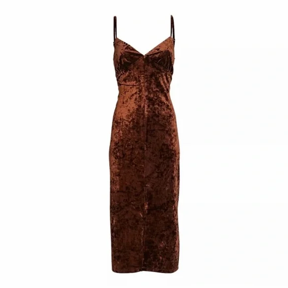 WeWoreWhat x Revolve Crushed Velvet Midi Slip Bodycon Dress Brown Size M - Picture 3 of 14